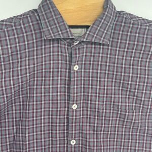 Billy Reid Mens Standard Cut Plaid Button Down Shirt Red Gray Blue Size Medium
